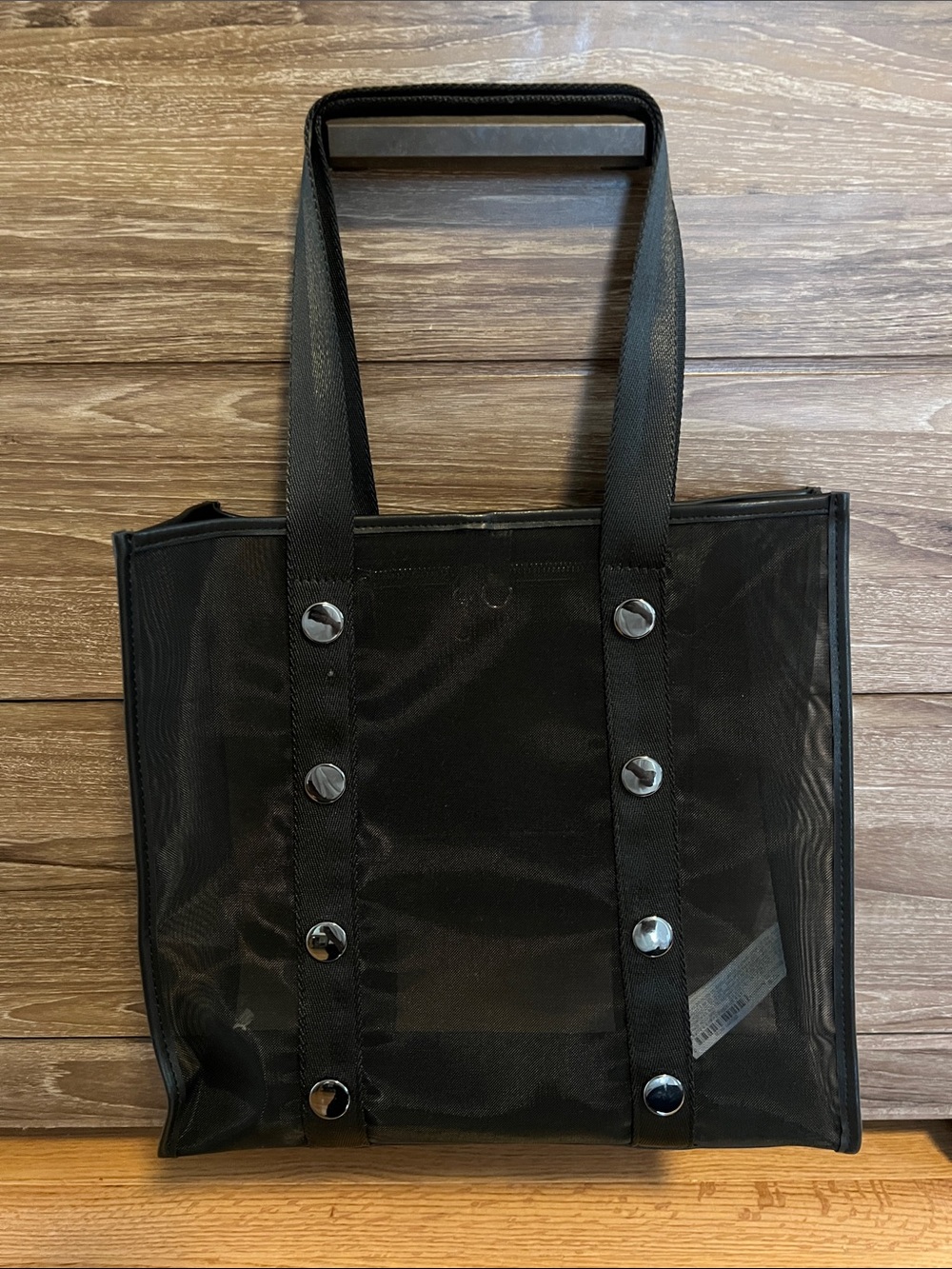 Zara Black Mesh Tote Bag with Stud Detail